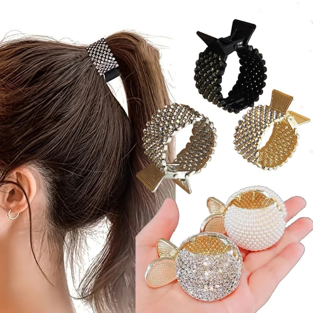 Rhinestone & Pearl Ponytail Hair Claw Clip, Sparkly High Ponytail Holder, Strong Hold Hair Accessory for Women Daily & Party Sty