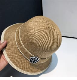 Women's New Spring Summer Straw Camellia Bucket Hat Sunscreen Hat Elegant Floral Elegant Straw Travel Beach Panama Cap