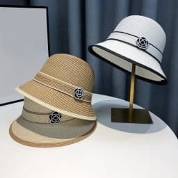 Women's New Spring Summer Straw Camellia Bucket Hat Sunscreen Hat Elegant Floral Elegant Straw Travel Beach Panama Cap