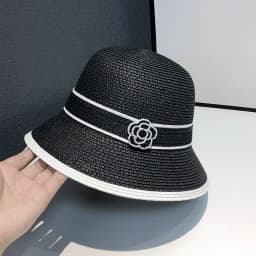 Women's New Spring Summer Straw Camellia Bucket Hat Sunscreen Hat Elegant Floral Elegant Straw Travel Beach Panama Cap