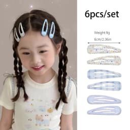 6Pcs/set New Preppy Style Floral Plaid BB Hair Clips Pastel Blue Non-slip Hair Accessories for Girls Toddler Kids Daily Wear