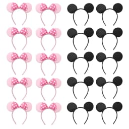20PCS Women Girl Mouse Ears Headbands Hair Hoop Party Theme Cosplay Bows Hairbandpink Black Hair Accessories Wholesale