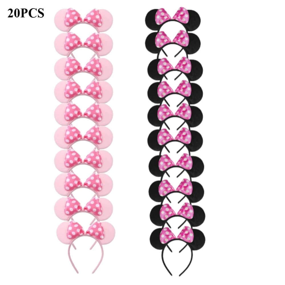 20PCS Women Girl Mouse Ears Headbands Hair Hoop Party Theme Cosplay Bows Hairbandpink Black Hair Accessories Wholesale