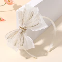 Chiffon Large Bow Headband For Girls Elegant Beige Bownot Hairband Sweet Pearls Non-slip Hair Hoop Party Daily Hair Accessories