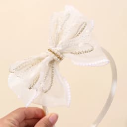 Chiffon Large Bow Headband For Girls Elegant Beige Bownot Hairband Sweet Pearls Non-slip Hair Hoop Party Daily Hair Accessories