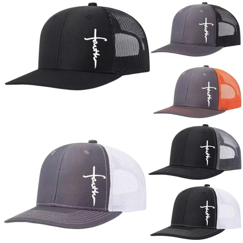 Cross Printed Adjustable Baseball Cap Classic Snapback Dad Hat Breathable Trucker Mesh Hat Golf Fishing Outdoor Sun Cap