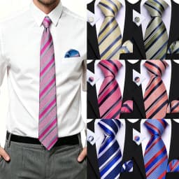 Fashion Diagonal Striped Tie Set for Men Formal Party Business Wedding Necktie Handkerchief Cufflinks 3PCS Suit Accessories