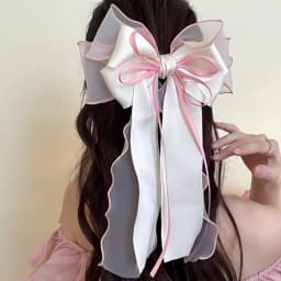 1pc Elegant Organza Bow Cute Hair Clip Large Ruffled Tulle Hair Accessory Satin Tassels Perfect Gothic Vintage Hairstyles Events