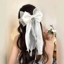 1pc Elegant Organza Bow Cute Hair Clip Large Ruffled Tulle Hair Accessory Satin Tassels Perfect Gothic Vintage Hairstyles Events