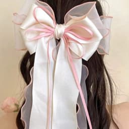 1pc Elegant Organza Bow Cute Hair Clip Large Ruffled Tulle Hair Accessory Satin Tassels Perfect Gothic Vintage Hairstyles Events