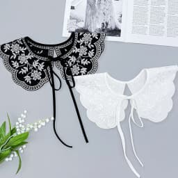 [F] Women Girls Lace Fake Collar Shoulder Wrap Detachable Mesh Embroidery Floral Lace Shawl Wrap Cape Half Shirt Collar