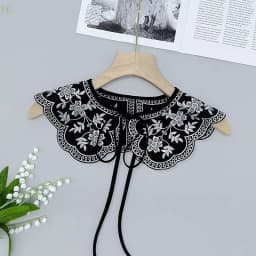 [F] Women Girls Lace Fake Collar Shoulder Wrap Detachable Mesh Embroidery Floral Lace Shawl Wrap Cape Half Shirt Collar