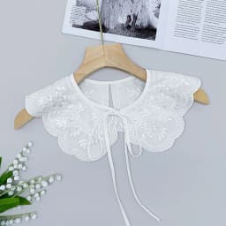 [F] Women Girls Lace Fake Collar Shoulder Wrap Detachable Mesh Embroidery Floral Lace Shawl Wrap Cape Half Shirt Collar