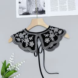 [F] Women Girls Lace Fake Collar Shoulder Wrap Detachable Mesh Embroidery Floral Lace Shawl Wrap Cape Half Shirt Collar