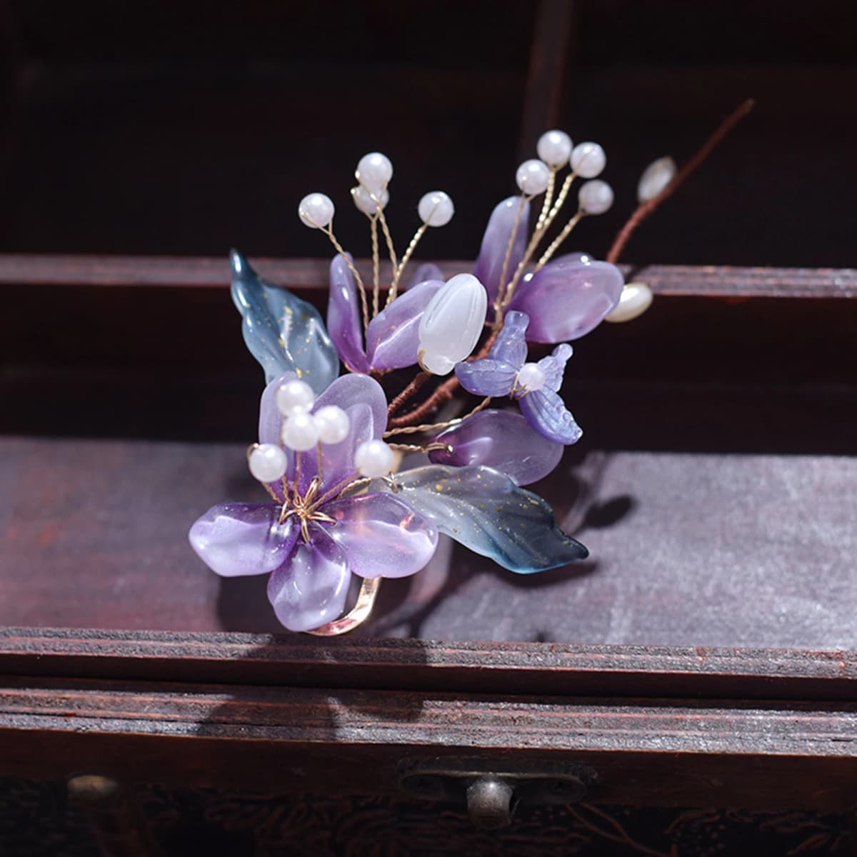 Retro Hairpins Purple Flower Chinese Hanfu Hair Accessories For Women Fairy Pearl Hair Clips Forks Vintage Wedding Hair Jewelry