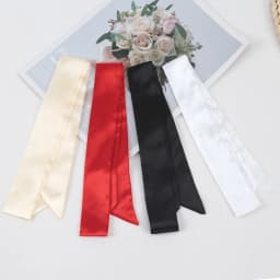 Women Lady Belt Bag Hair Accessories Narrow Short Scarf 100cm Solid Color Silk Rubber Black Bag Ribbon Headbands Choker Streamer