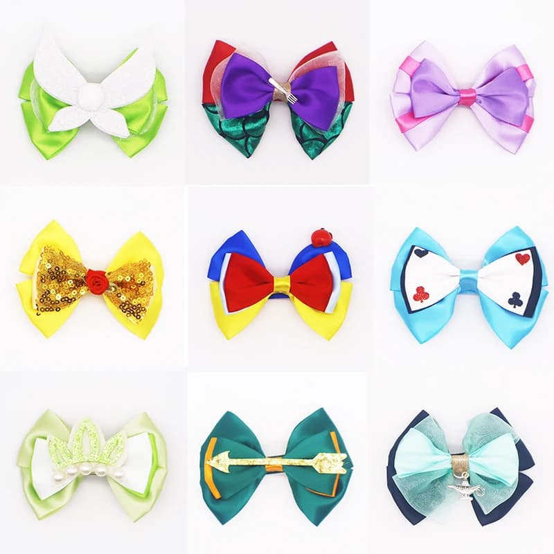 2pcs Disney Cartoon Anime Snow White Hair Bow for Girls Toddler Boutique Alice Frozen Girls Hair Clips Kids Hair Accessories