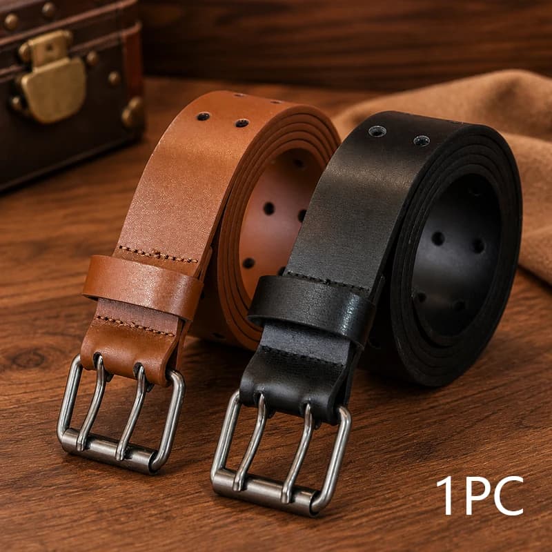 Men's PU Vintage Double-Row Pin Buckle Belt in Black, Brown, orange, Western Cowboy Style, Suitable for Father's Day and Christm