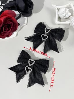 Two-piece set of women's street-style youthful sweet-cool lace ribbon rhinestone accessory bow hair clip, suitable for any scene
