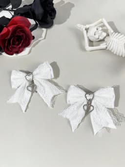 Two-piece set of women's street-style youthful sweet-cool lace ribbon rhinestone accessory bow hair clip, suitable for any scene