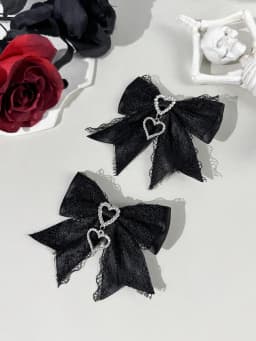 Two-piece set of women's street-style youthful sweet-cool lace ribbon rhinestone accessory bow hair clip, suitable for any scene