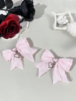 Two-piece set of women's street-style youthful sweet-cool lace ribbon rhinestone accessory bow hair clip, suitable for any scene