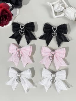 Two-piece set of women's street-style youthful sweet-cool lace ribbon rhinestone accessory bow hair clip, suitable for any scene