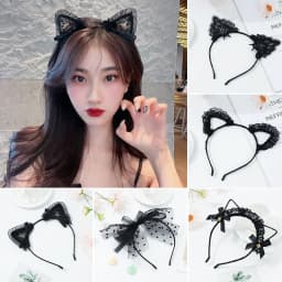 Adult Teens Masquerade Lace Cat Ear Headband Hair Accessories Fancy Dress Hairband Cosplay Headwear
