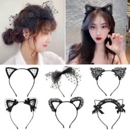 Adult Teens Masquerade Lace Cat Ear Headband Hair Accessories Fancy Dress Hairband Cosplay Headwear