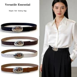 New stylish niche-design minimalist oval leather buckle a sophisticated commuter belt that pairs perfectly with jeans