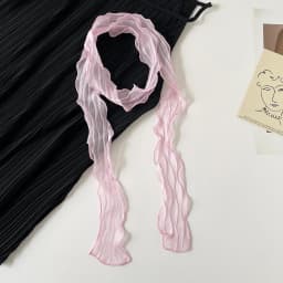 Crinkled Chiffon Skinny Scarf Lightweight Sheer Texture Neckerchief Multi-use Hair Scarf Bag Handle Wrap for Daily Office Gift
