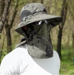 Summer Women Men Hiking Fishing Boonie Hat Outdoor Sport Sun UV Protection Neck Face Camouflage Adjustable Bucket Caps and Mask