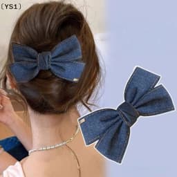 〔YS1〕Fashion Denim Blue Ribbon Bowknot Hair Clips For Women Girls Sweet Elegant Ponytail Hairpins Duckbill Clip Hair Accessories