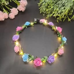 Elegant Simulation Rose Flower Wreath Headband Luminous Tiara Flower Crowns LED Light Garland Glowing Wreath Wedding