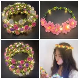 Elegant Simulation Rose Flower Wreath Headband Luminous Tiara Flower Crowns LED Light Garland Glowing Wreath Wedding