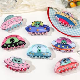 Cartoon Colorful Spaceship Alien Print Hair Claw Light Luxury Claw Clip Crab Hair Clip for Women Girls Hair Accessories