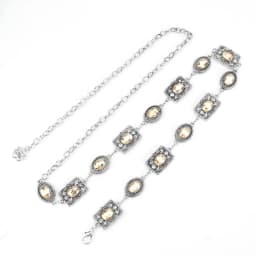 Women's Dress Waist Chain Accessory, Golden & Silver Metal Oval Carved Chain Rhinestone Belt