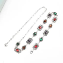 Women's Dress Waist Chain Accessory, Golden & Silver Metal Oval Carved Chain Rhinestone Belt