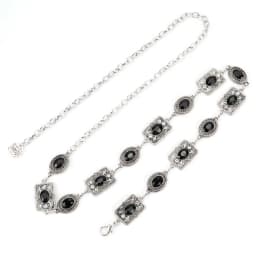 Women's Dress Waist Chain Accessory, Golden & Silver Metal Oval Carved Chain Rhinestone Belt