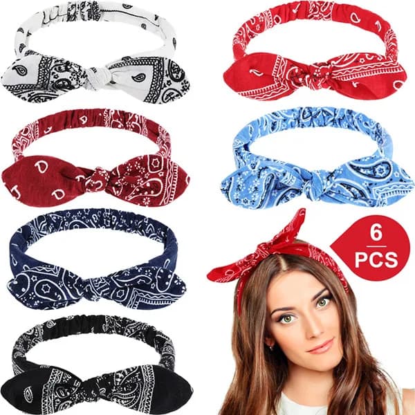 1pcPaisley Print Bow Headbands for Women, Elastic Bandana Style Turban Hairbands, Boho Casual Hair Accessories