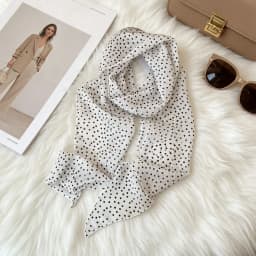 Ladies New Ins Style Brown Chiffon Polka Dot Long Silk Scarf Multifunctional Accessory Neck Women's Headband Tie Hair Towel