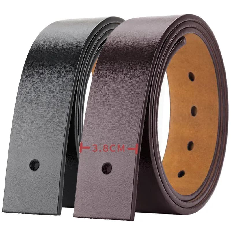 3.8cm Genuine Leather No Buckle Belt, Unisex Cowskin Belt Body, Men's Pin-Free Waist Strap Black Brown for Daily Casual Wear