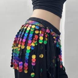 Creative Belly Dance Belt Long Tassel Glitter Sequins Belly Dance Hip Scarf Classic Wrap Skirt Sequin Waist Chain Girls