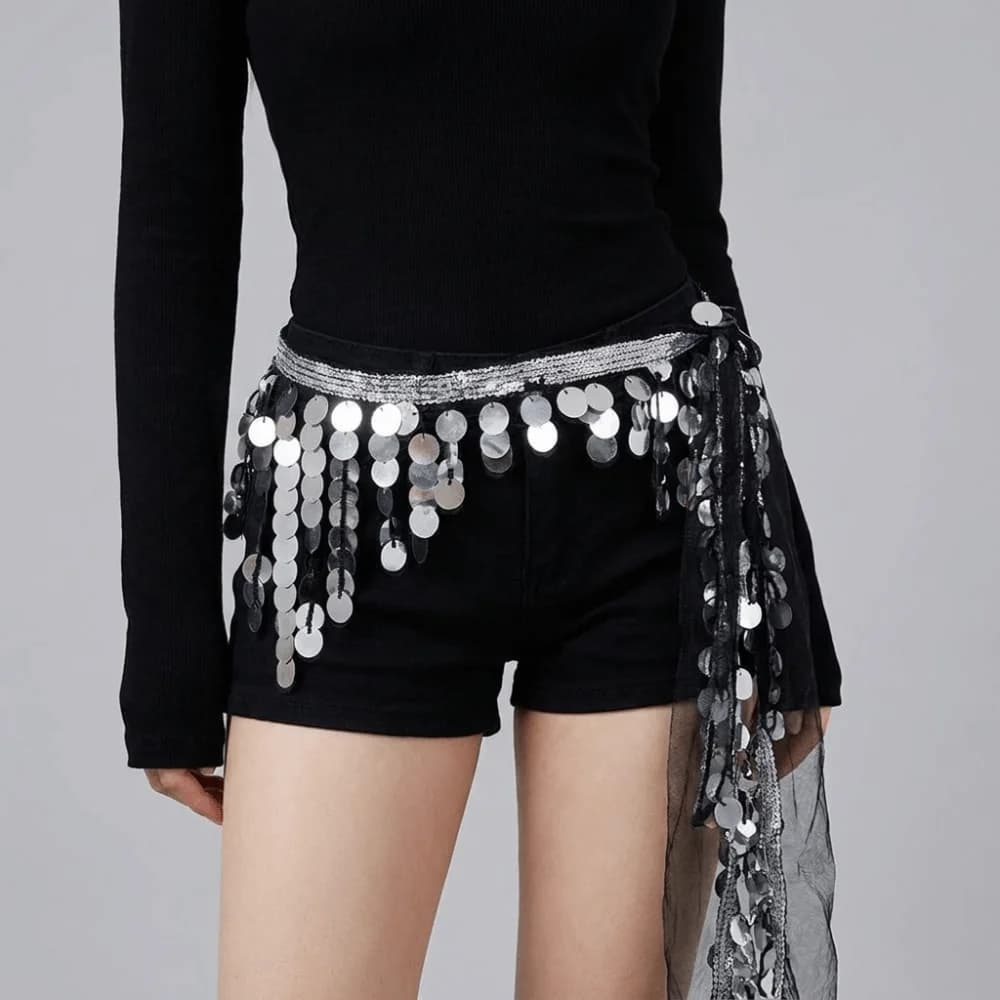 Creative Belly Dance Belt Long Tassel Glitter Sequins Belly Dance Hip Scarf Classic Wrap Skirt Sequin Waist Chain Girls