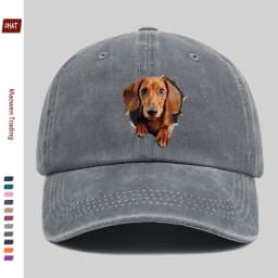 1pc Cute Dachshund Peeking Through Hole Baseball Cap | Adjustable Buckle, Lightweight Polyester, Ideal For Dating, Fishing, Trav