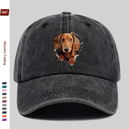 1pc Cute Dachshund Peeking Through Hole Baseball Cap | Adjustable Buckle, Lightweight Polyester, Ideal For Dating, Fishing, Trav