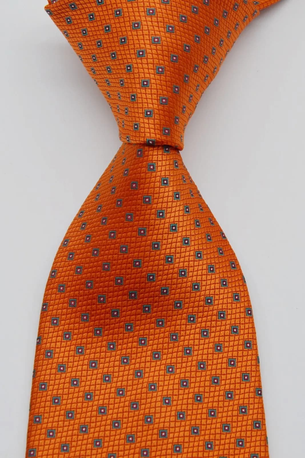 New Classic Men's Tie Solid Checks Orange Green JACQUARD WOVEN Handmade Silk Men's Tie Necktie