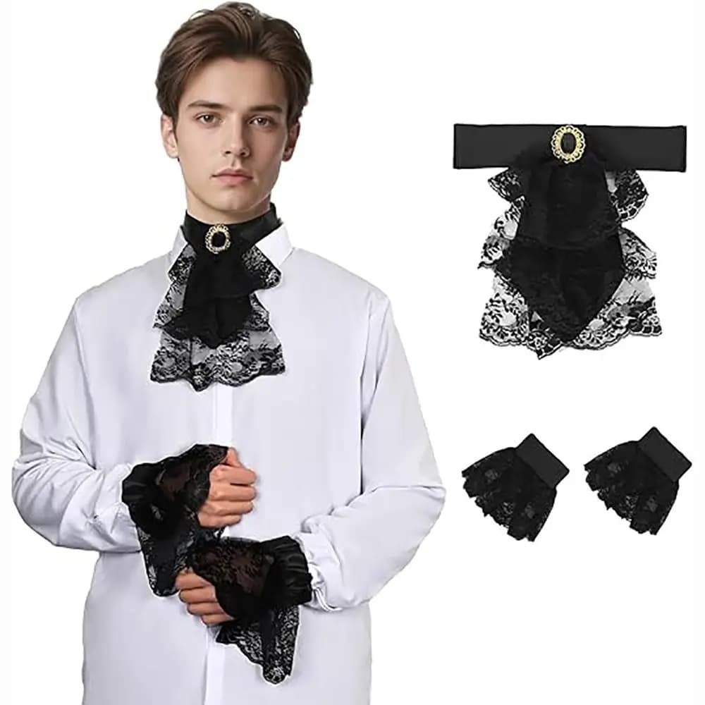 Accessory Set Vintage Style Victorian Lace Jabot Detachable Ruffled Collar Cuffs Set Costume Accessory Vintage Themed Events