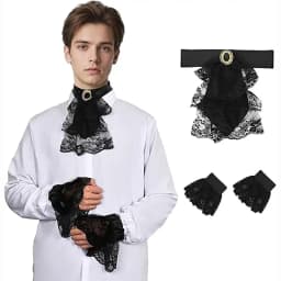 Accessory Set Vintage Style Victorian Lace Jabot Detachable Ruffled Collar Cuffs Set Costume Accessory Vintage Themed Events
