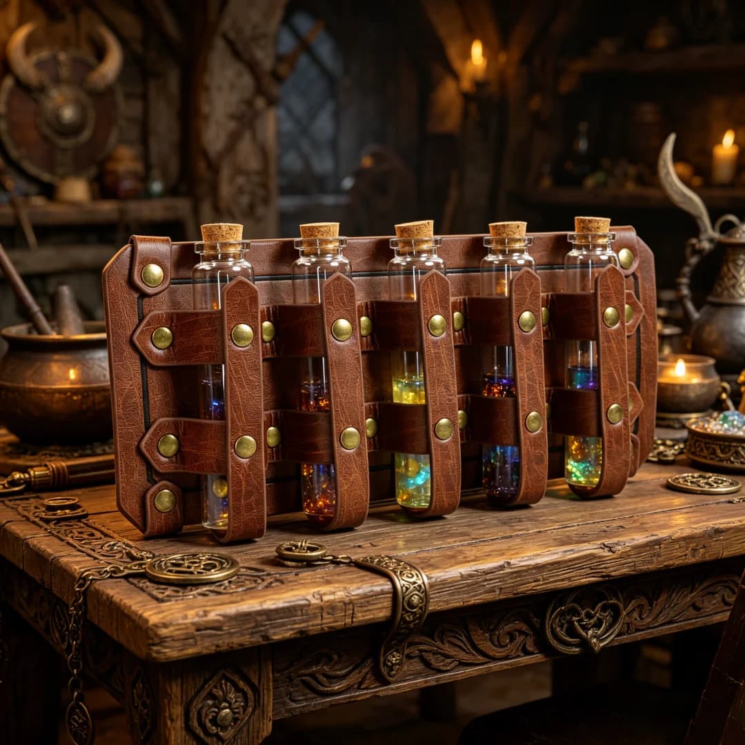 UYEE Medieval Leather Vial Holder Waist Sash, Alchemy Potion Bottle Carrier for LARP Viking Cosplay Belt